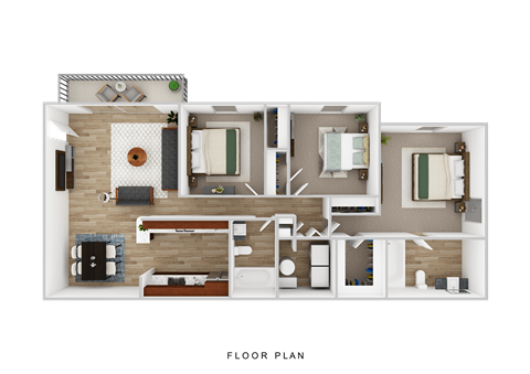 Floor plan for 3 beds, 2 baths, 1100 sqft